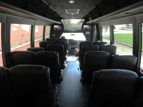 Executive bus interior with comfortable seating