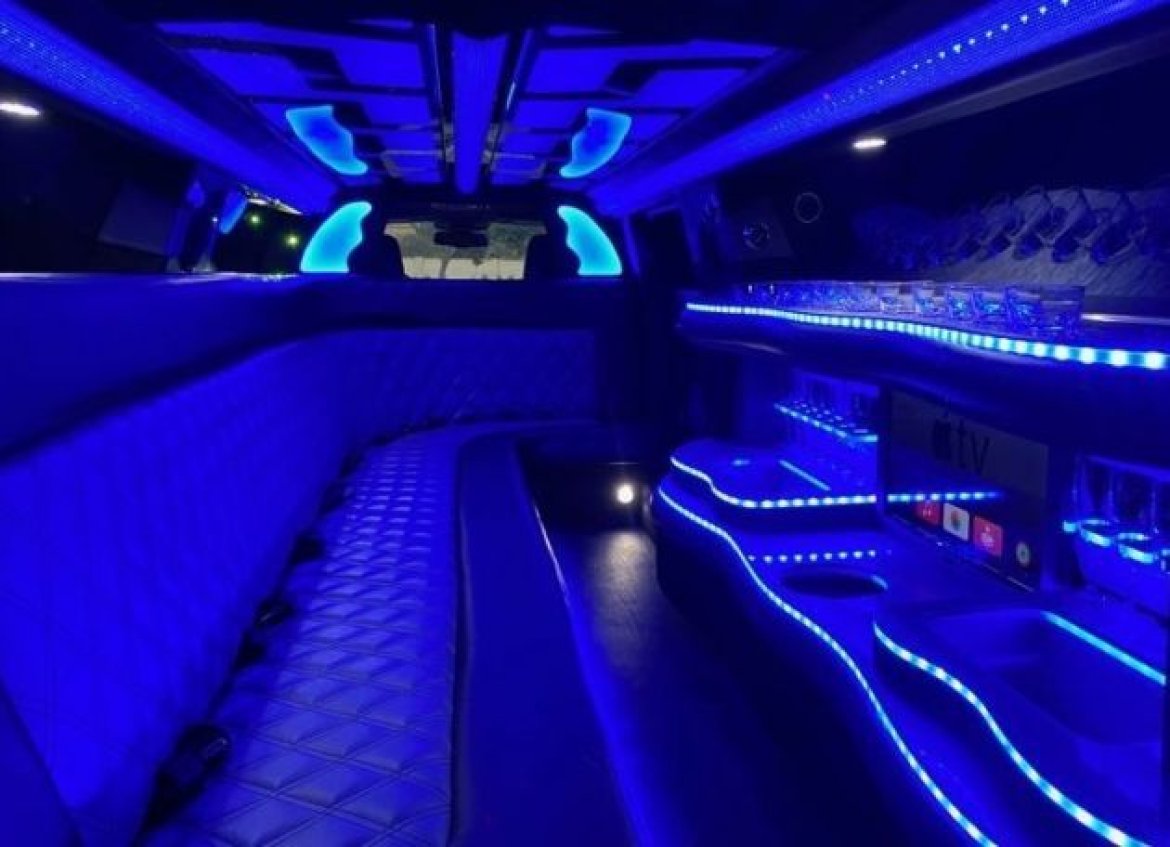 Limousine interior with blue LED lighting for night out
