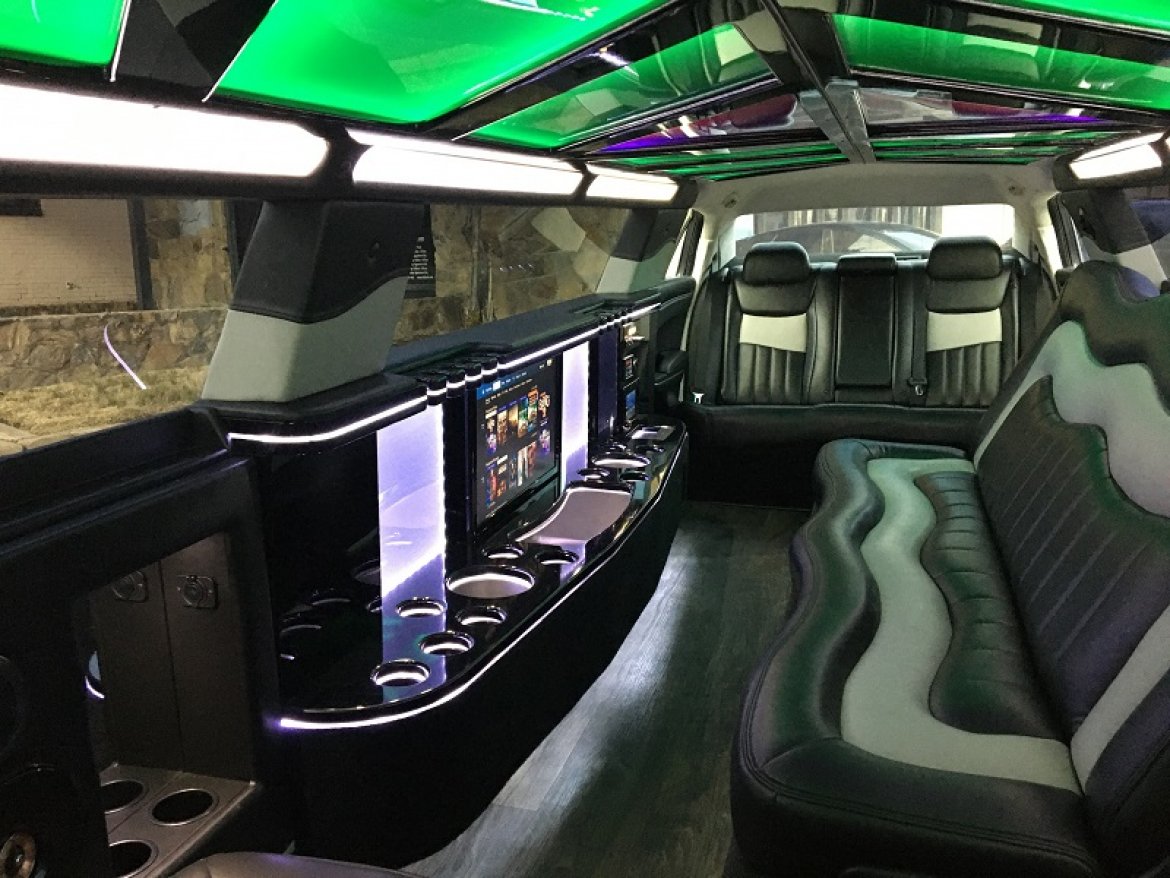 Limousine interior with green LED lighting