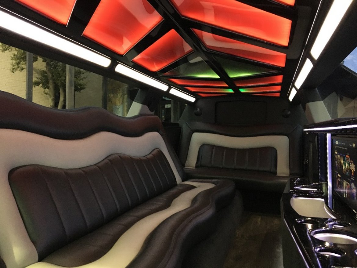 Limousine interior with red ambient lighting